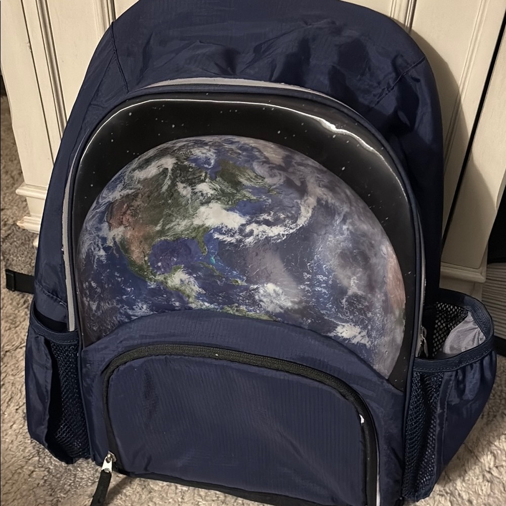 Navy Blue Backpack with Earth Design by Pottery Barn kids-Large
